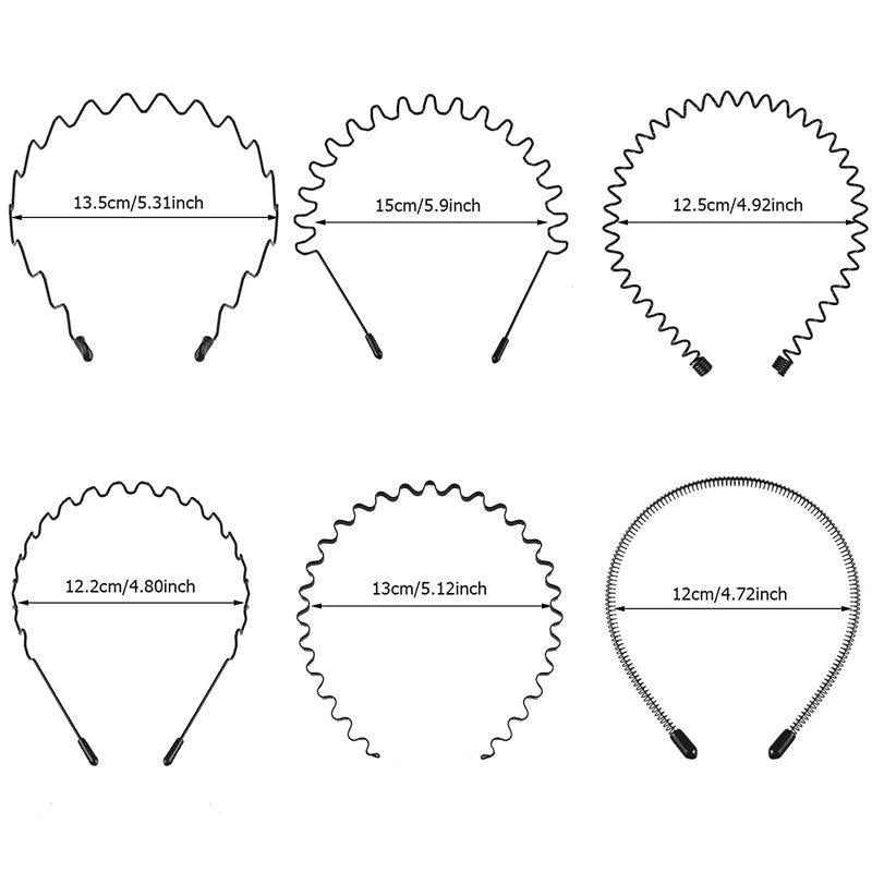 6pcs Wavy Nonslip Hair Band Set Metal Headband Sports Sweatband Hair Accessories