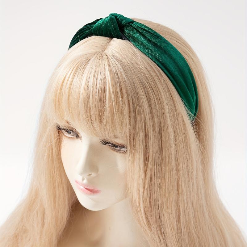 Green Fabric Hair Hoop Knotted Headband Glitter Hair Accessory for Women