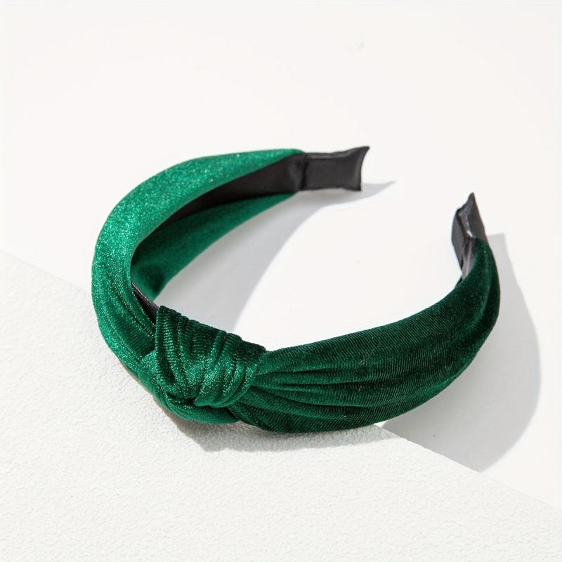 Green Fabric Hair Hoop Knotted Headband Glitter Hair Accessory for Women