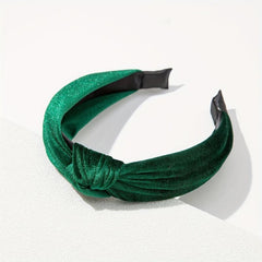 Green Fabric Hair Hoop Knotted Headband Glitter Hair Accessory for Women