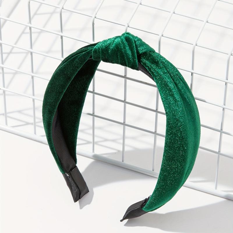 Green Fabric Hair Hoop Knotted Headband Glitter Hair Accessory for Women
