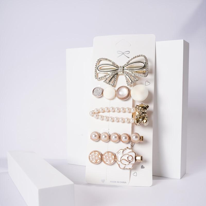 5pcs Geometric Hairpin Faux Pearl Women Hair Clips Girls Barrettes