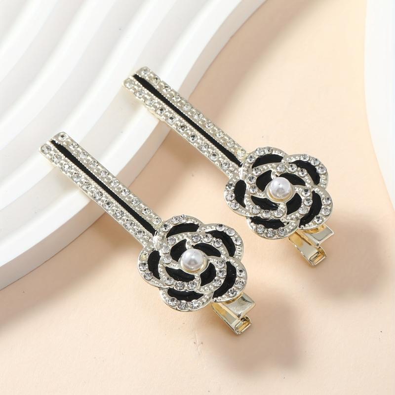 2pcs Camellia Flower Rhinestone Hair Clips Barrette Hair Accessory