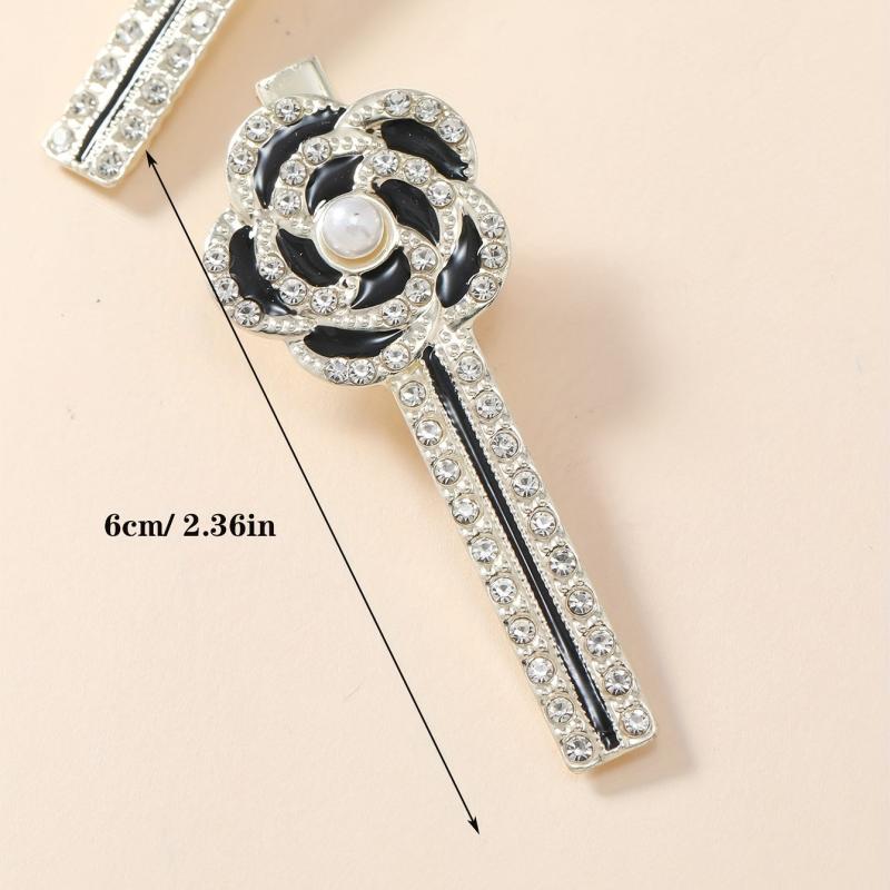 2pcs Camellia Flower Rhinestone Hair Clips Barrette Hair Accessory