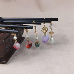 Vintage Chinese Style Wooden Hair Pin with Flower Tassel