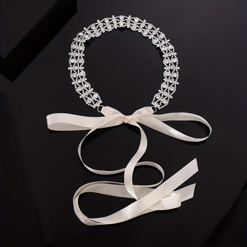 Rhinestone Headband Head Jewelry Bridal Hair Accessories With Ribbon