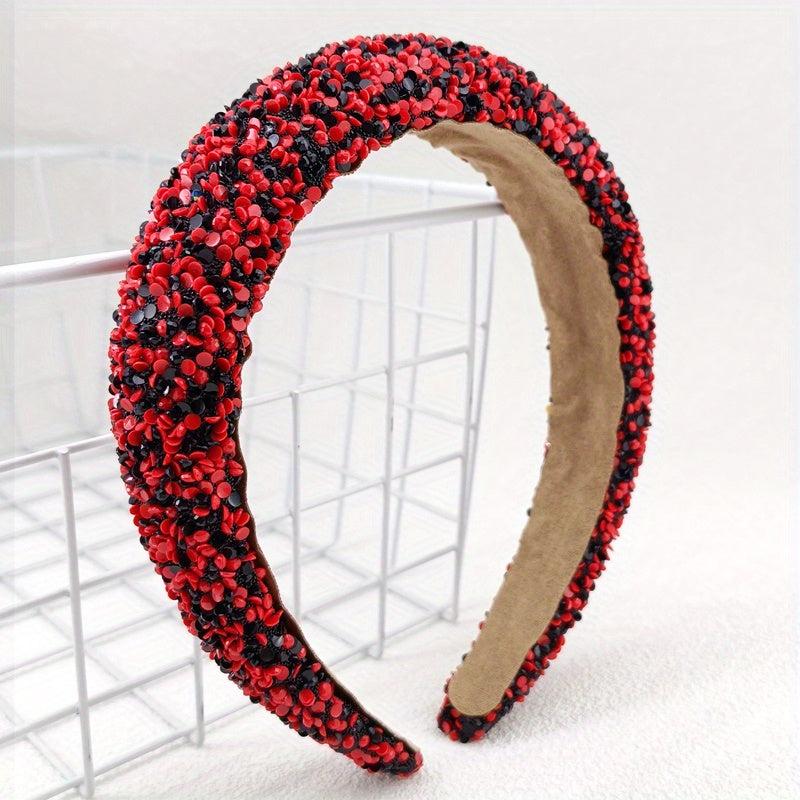 Wide Brim Headband Inlaid Beads Sponge Filled Head Hoop Women's Hair Accessories
