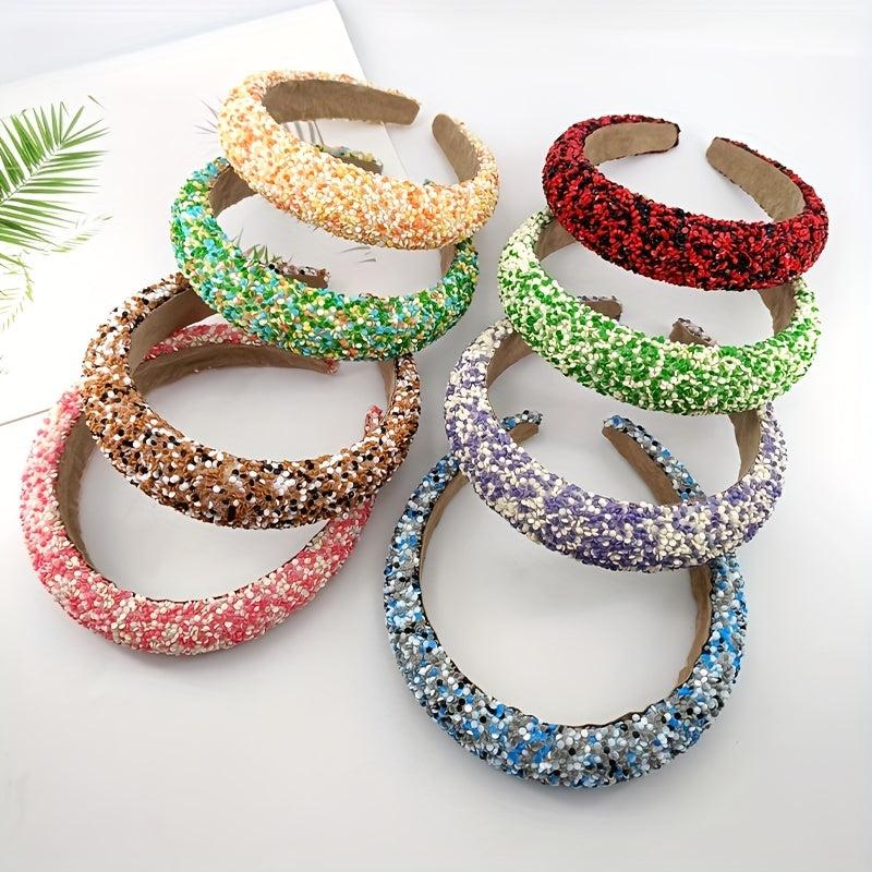 Wide Brim Headband Inlaid Beads Sponge Filled Head Hoop Women's Hair Accessories