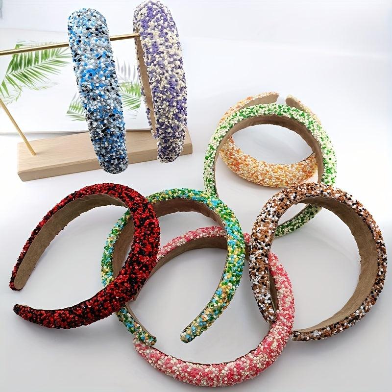 Wide Brim Headband Inlaid Beads Sponge Filled Head Hoop Women's Hair Accessories