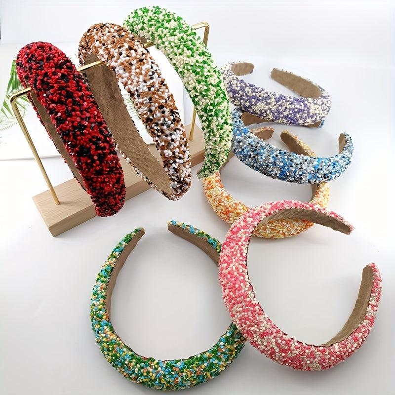 Wide Brim Headband Inlaid Beads Sponge Filled Head Hoop Women's Hair Accessories