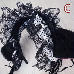 Cat Ears Headband Lace Hoop Tassel Lolita Hair Band for Cosplay Costume