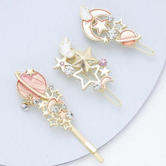 3pcs Cartoon Planet Hair Clip Moon Star Bobby Pin Hair Barrette