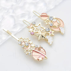 3pcs Cartoon Planet Hair Clip Moon Star Bobby Pin Hair Barrette