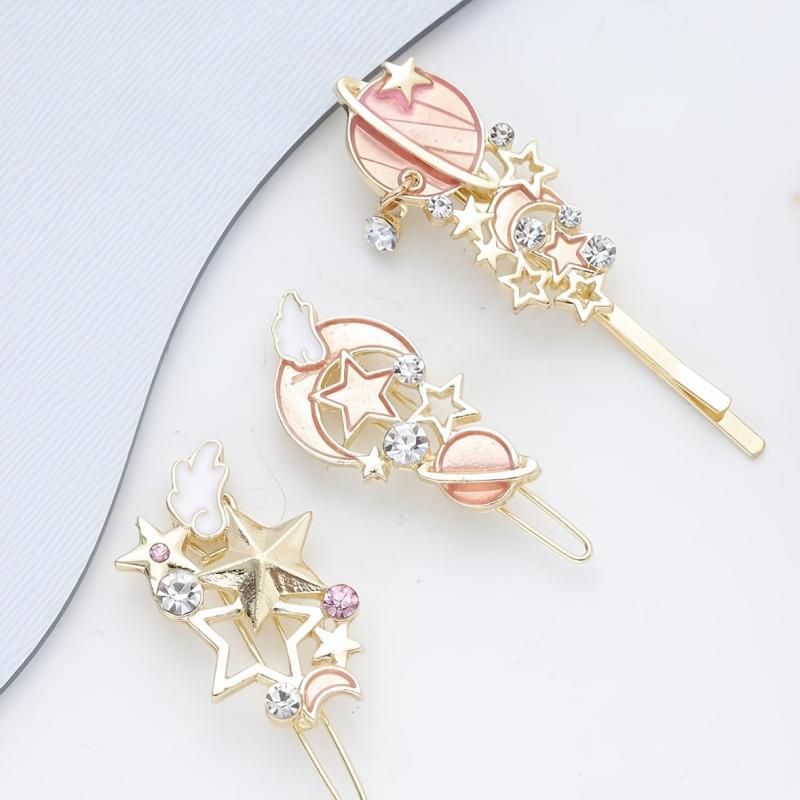 3pcs Cartoon Planet Hair Clip Moon Star Bobby Pin Hair Barrette