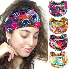 Bohemian Personality Graffiti Headband Elastic Wide Brimmed Hair Accessories