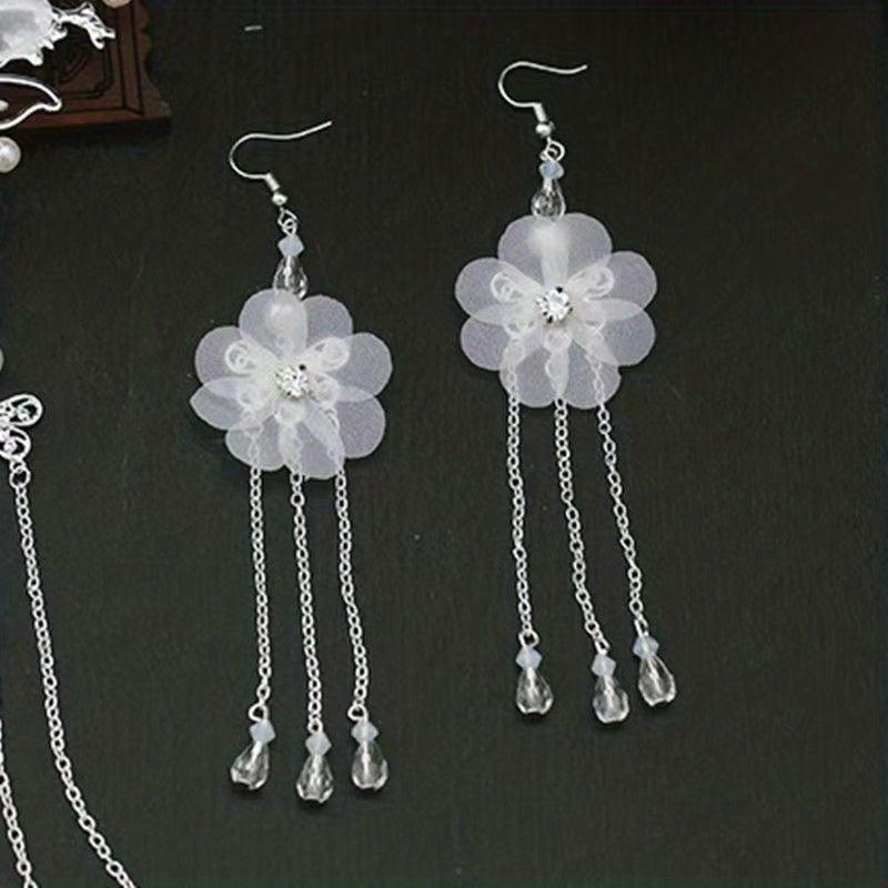 Flower & Tassel Decor Hair Clip Rhinestone Earrings Set