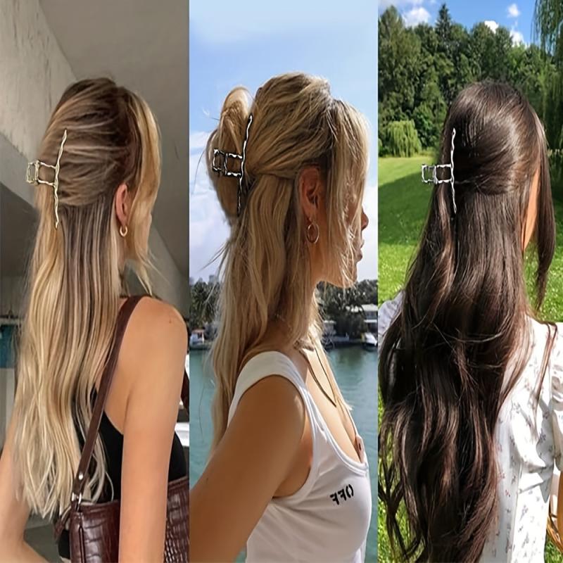 3pcs Metal Long Claw Clips Hair Clamp Nonslip Shark Clip Ponytail Holder