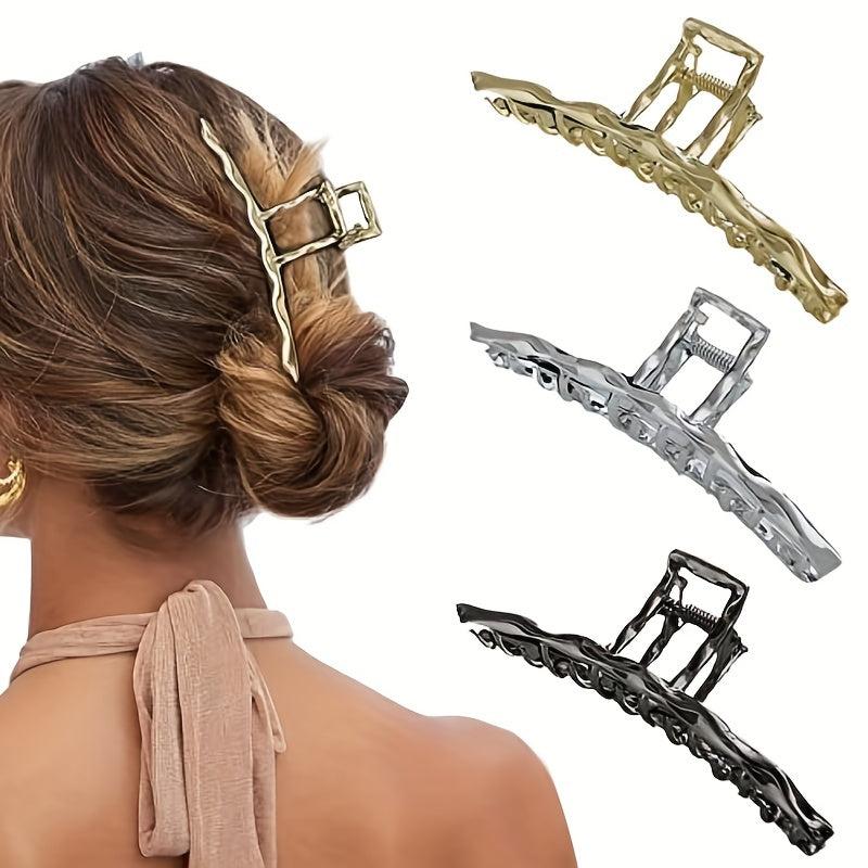 3pcs Metal Long Claw Clips Hair Clamp Nonslip Shark Clip Ponytail Holder