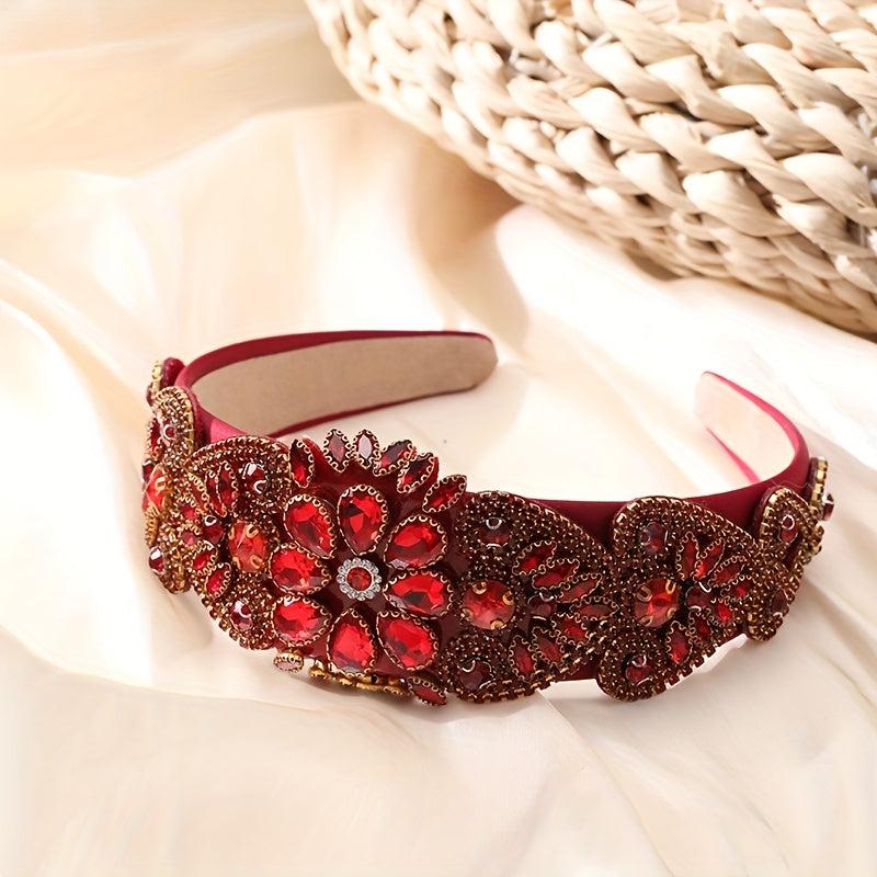 Baroque Rhinestone Headband Wide Head Hoop Crystal Headdress Flower Hair Band