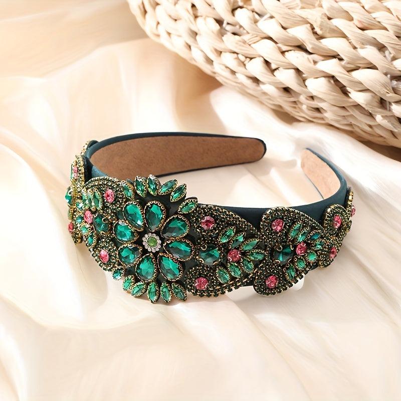 Baroque Rhinestone Headband Wide Head Hoop Crystal Headdress Flower Hair Band
