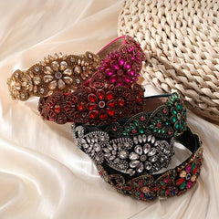 Baroque Rhinestone Headband Wide Head Hoop Crystal Headdress Flower Hair Band