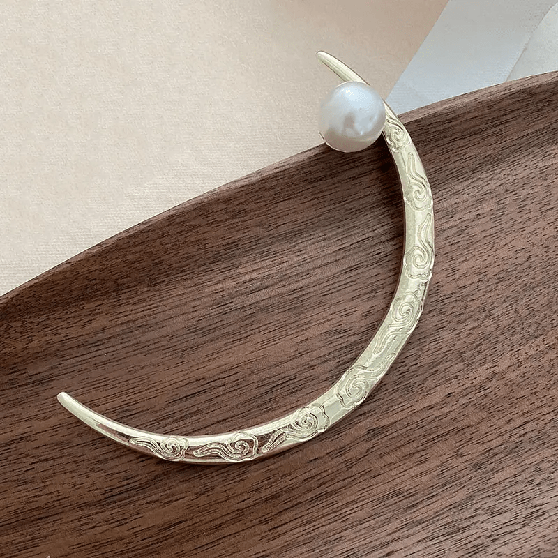 Moon Shape Alloy Hairpin Faux Pearl Head Jewelry