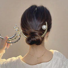 Moon Shape Alloy Hairpin Faux Pearl Head Jewelry