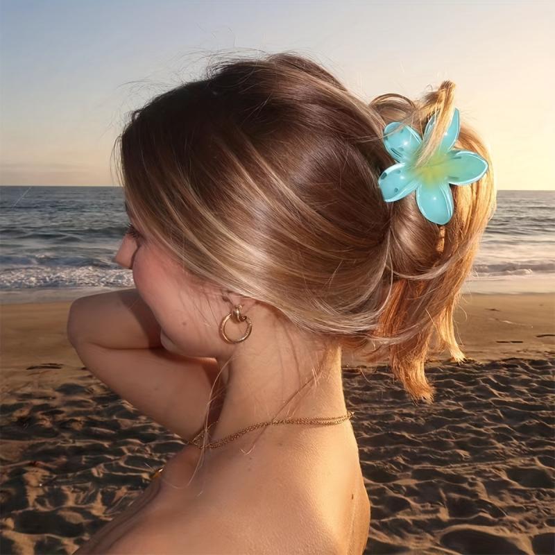 Colorful Frangipani Hair Claw Resin Glossy Ponytail Holder