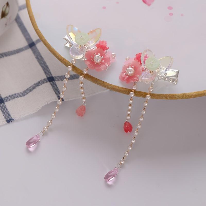 Vintage Flower Leaf Tassel Hairpin Chinese Style Hairclip Barrette