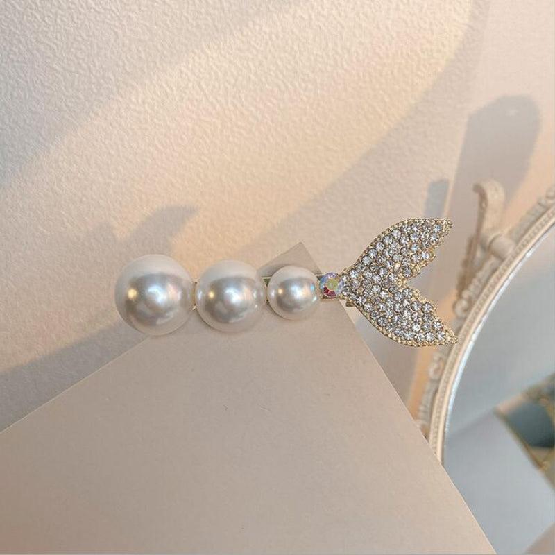 Vintage Faux Pearl Rhinestone Hair Clip Golden Barrette