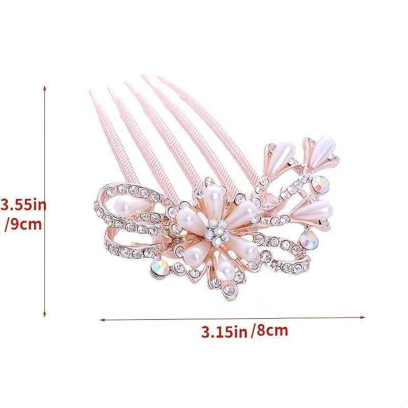 Faux Pearl Flower Hair Comb Rhinestone Hair Comb Head Jewelry