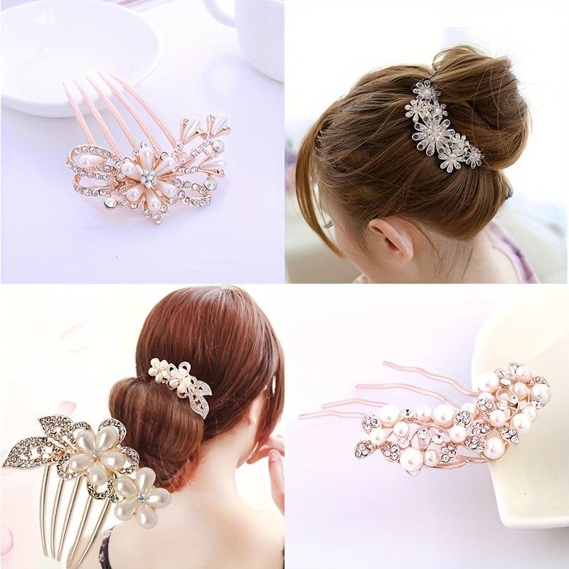 Faux Pearl Flower Hair Comb Rhinestone Hair Comb Head Jewelry
