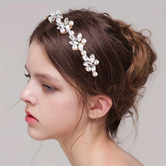 Glitter Rhinestone Faux Pearl Headband for Women Girls