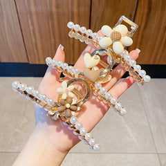 Metal Faux Pearl Hair Claw Large Shark Claw Ponytail Holder Hair Accessories