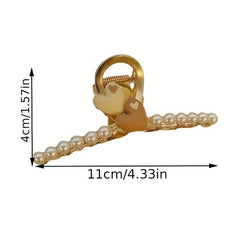 Metal Faux Pearl Hair Claw Large Shark Claw Ponytail Holder Hair Accessories