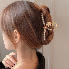 Metal Faux Pearl Hair Claw Large Shark Claw Ponytail Holder Hair Accessories