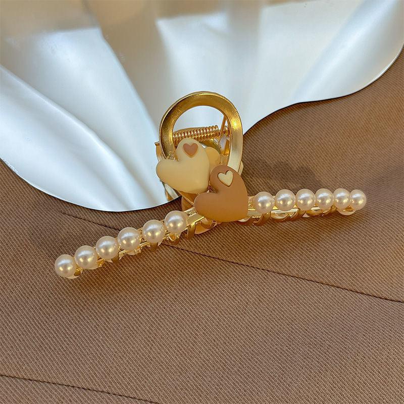 Metal Faux Pearl Hair Claw Large Shark Claw Ponytail Holder Hair Accessories