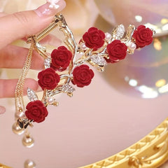 Alloy Flower Hair Claw with Faux Pearl Tassel Clip