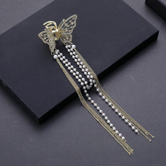 Butterfly Tassel Hair Claw Clips Faux Pearl Rhinestone Metal