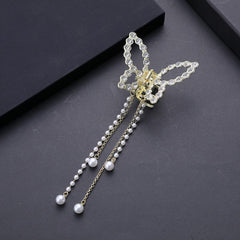 Butterfly Tassel Hair Claw Clips Faux Pearl Rhinestone Metal