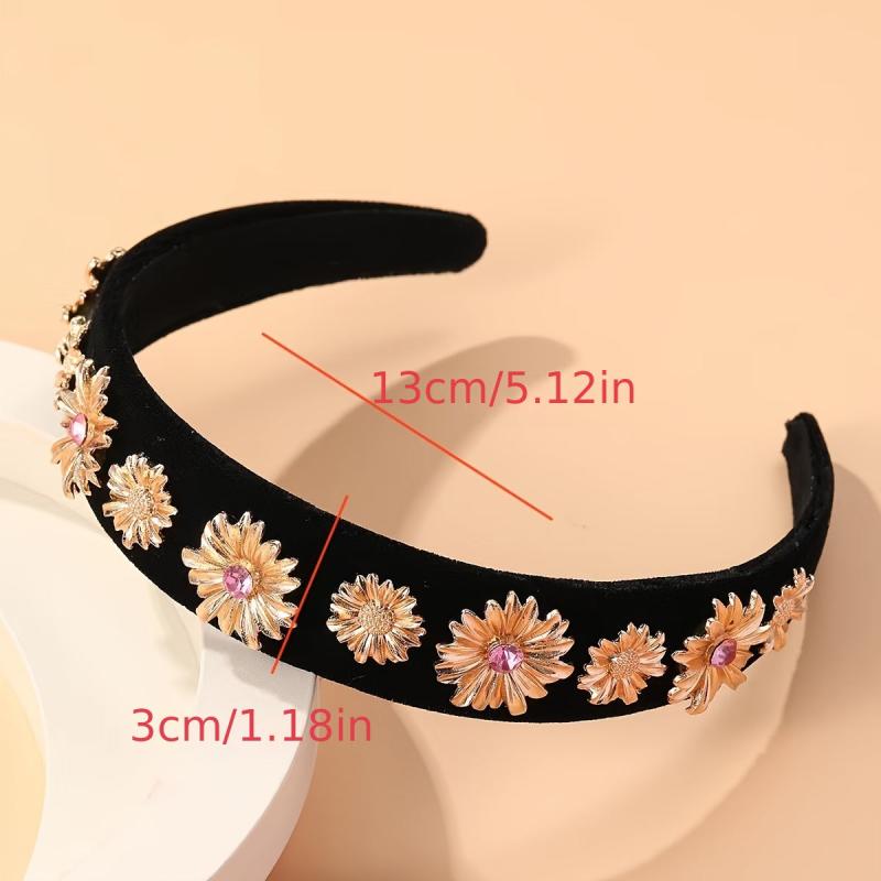Alloy Flower Rhinestone Headband Prom Party Hair Band for Women Girls