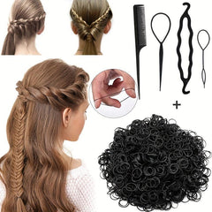 500-1000pcs Elastic Rubber Bands + 4pcs Hair Styler Bun Maker
