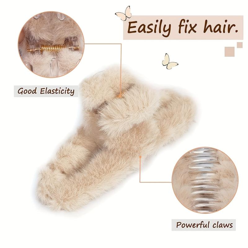 Solid Plush Hair Claw Clip Non Slip Strong Hold Hair Jaw Clip