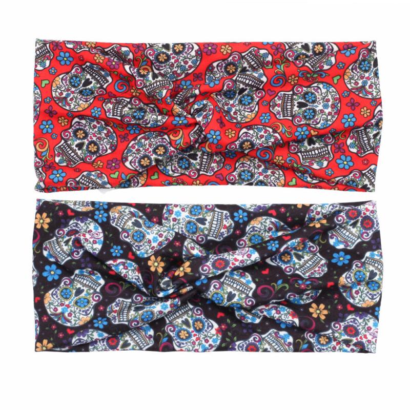 Halloween Skull Pattern Headband Cross Knot Hair Accessories