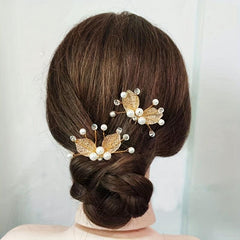 Golden Leaf Hair Pin Bridal U shaped Pin Headdress Hair Accessories
