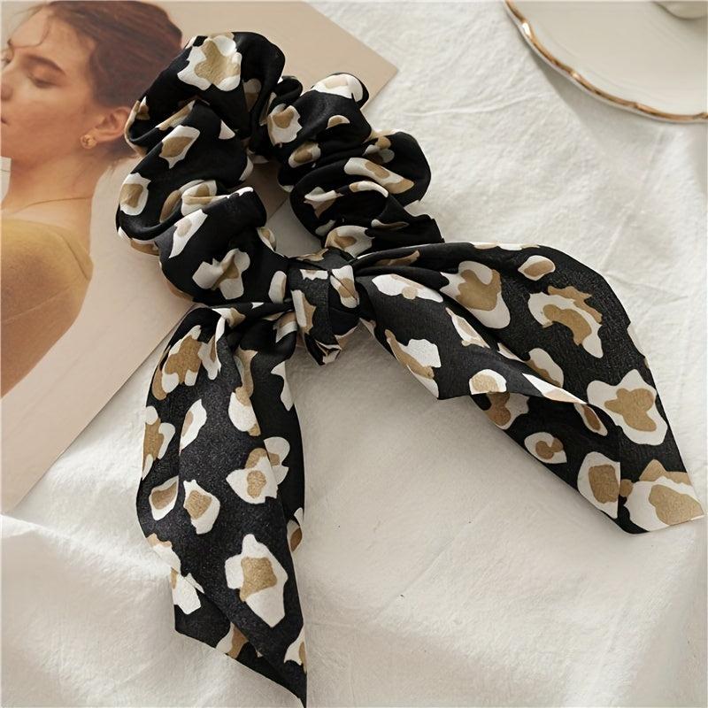 4pcs Leopard Print Bow Scrunchies Soft Satin Hair Rope Elastic