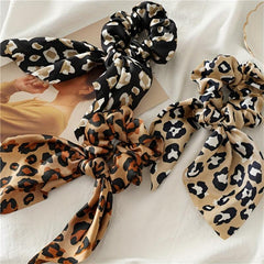 4pcs Leopard Print Bow Scrunchies Soft Satin Hair Rope Elastic