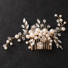 Vintage Style Faux Pearl Wedding Hair Comb with Rhinestones