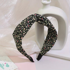 Pastoral Floral Print Headband Cross Knotted Head Hoop Wide Headdress