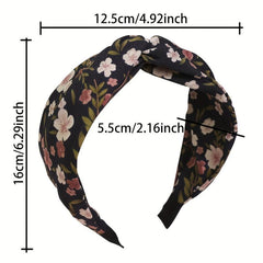 Pastoral Floral Print Headband Cross Knotted Head Hoop Wide Headdress